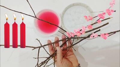ساخت گلدان ساکورای تزئینی با شمع و شاخه های خشک!