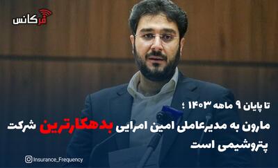 تا پایان 9 ماهه 1403؛ مارون به مدیرعاملی امین امرایی  بدهکارترین  شرکت پتروشیمی است