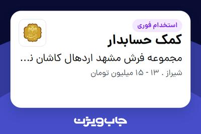 استخدام کمک حسابدار در مجموعه فرش مشهد اردهال کاشان نمایندگی استان فارس