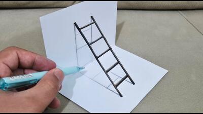 روش ساده برای کشیدن نقاشی سه بعدی پله روی کاغذ با مداد