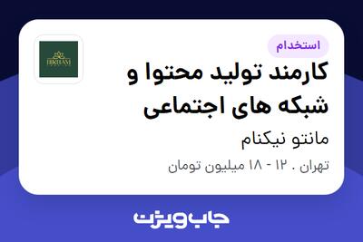 استخدام کارمند تولید محتوا و شبکه های اجتماعی - خانم در مانتو نیکنام