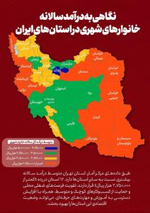 اینفوگرافی/ درآمد سالانه خانوار‌های شهری در استان‌های ایران | اقتصاد24