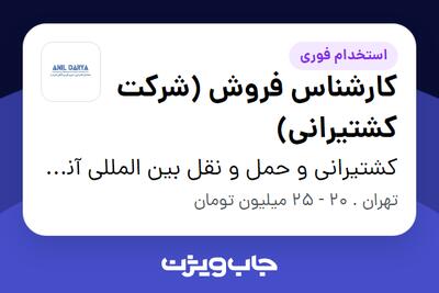 استخدام کارشناس فروش (شرکت کشتیرانی) در کشتیرانی و حمل و نقل بین المللی آنیل دریا