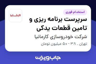 استخدام سرپرست برنامه ریزی و تامین قطعات یدکی در شرکت خودروسازی کارمانیا
