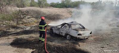 حریق خودروی حامل سوخت در جاده بندرعباس - میناب