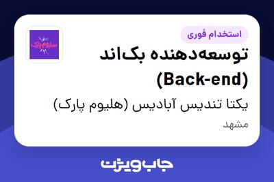 استخدام توسعه‌دهنده بک‌اند (Back-end) در یکتا تندیس آبادیس (هلیوم پارک)