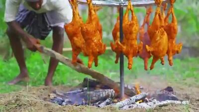 غذای روستایی در هند؛ پخت مرغ بریان در روستا (فیلم)