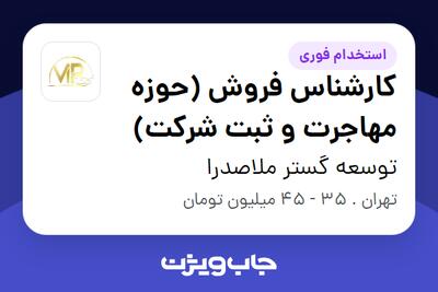استخدام کارشناس فروش (حوزه مهاجرت و ثبت شرکت) در توسعه گستر ملاصدرا