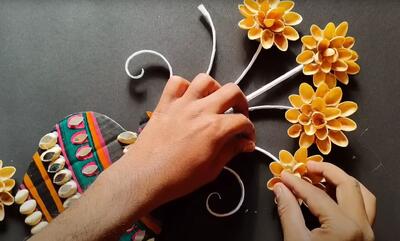 ساخت دکوری با پوست پسته و کارتن / دکوری ساده گلدان