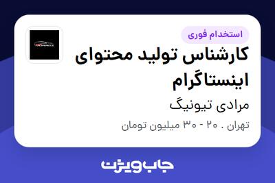 استخدام کارشناس تولید محتوای اینستاگرام در مرادی تیونیگ