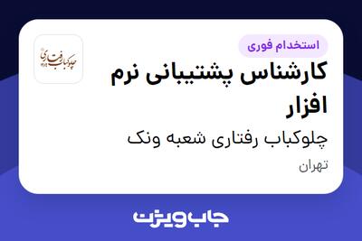 استخدام کارشناس پشتیبانی نرم افزار در چلوکباب رفتاری شعبه ونک