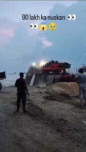فیلم حادثه دلهره‌آور هنگام بارگیری کشتی باری
