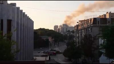 به آتش کشیده شدن ساختمان دولت اوکراین در بزرگترین حمله روسیه