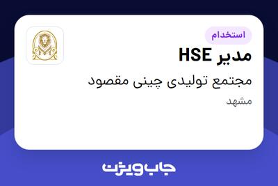 استخدام مدیر HSE در مجتمع تولیدی چینی مقصود