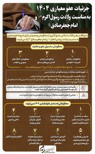 اینفوگرافیک | جزئیات عفو معیاری ۱۴۰۴ به‌مناسبت ولادت رسول‌اکرم (ص) و امام جعفر صادق (ع)