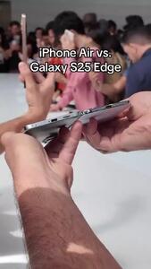 مقایسه ضخامت آیفون ایر و گلکسی S25 Edge