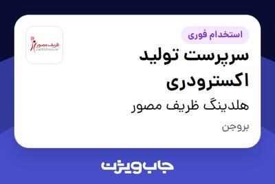 استخدام سرپرست تولید اکسترودری - آقا در هلدینگ ظریف مصور