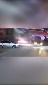 وحشت وسط خیابان؛ خروج کنترل خودرو از دست راننده و پرواز در آسمان!