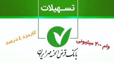 شرایط استثنایی وام ۲۰۰ میلیون تومانی بانک مهر با کارمزد 4 درصد + مبلغ اقساط