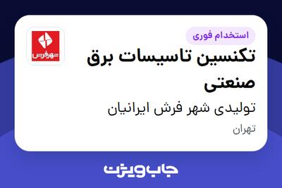 استخدام تکنسین تاسیسات برق صنعتی - آقا در تولیدی شهر فرش ایرانیان