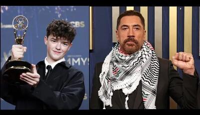 خاویر باردم با چفیه در مراسم امی حاضر شد
