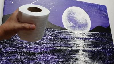 نقاشی با دستمال توالت / آموزش نقاشی منظره غروب آفتاب با دستمال توالت