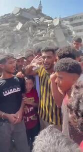 پیام جوانان فلسطینی مقابل ویرانه‌های برج الغفری/فیلم