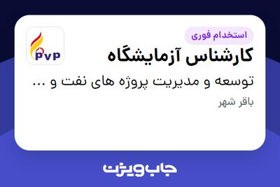استخدام کارشناس آزمایشگاه - آقا در توسعه و مدیریت پروژه های نفت و گاز پترو ویژن پاسارگاد