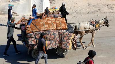 تصاویر؛ سیل آوارگان فلسطینی همزمان با آغاز عملیات نظامی اسرائیل