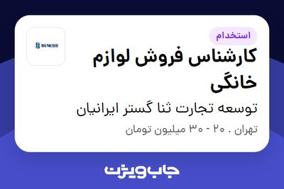 استخدام کارشناس فروش لوازم خانگی در توسعه تجارت ثنا گستر ایرانیان