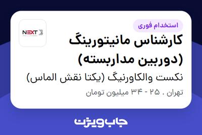 استخدام کارشناس مانیتورینگ (دوربین مداربسته) - آقا در نکست والکاورنیگ (یکتا نقش الماس)