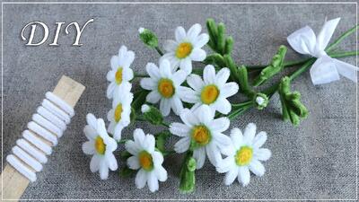 ساخت دسته گل بابونه با سیم پرزدار برای تزیین خانه!