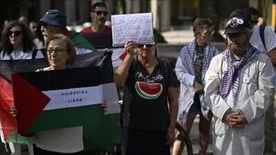 تظاهرات کادر درمان اسپانیا در اعتراض به نسل‌کشی صهیونیست‌ها در غزه