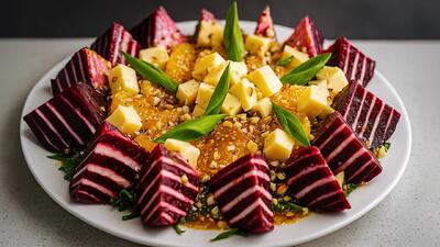 طرز تهیه سالاد چغندر با سبزیجات، پنیر و پرتقال | یک سالاد خوشمزه ی زمستانی !