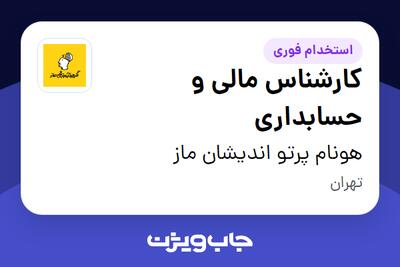 استخدام کارشناس مالی و حسابداری - خانم در هونام پرتو اندیشان ماز