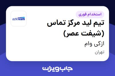 استخدام تیم لید مرکز تماس (شیفت عصر) در ازکی وام