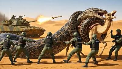 حیات وحش مصنوعی؛ شتر شجاع برای نجات جان مادرش از چنگ پیتون غول کمک آورد