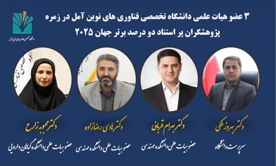  3 عضو هیات‌علمی دانشگاه فناوری‌های نوین آمل درمیان دانشمندان ۲ درصد برتر جهان قرار گرفتند