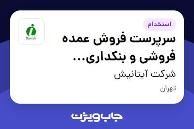 استخدام سرپرست فروش  عمده فروشی و بنکداری شهرستان ها  مواد غذایی(برنج ،خشکبار ، چای ،...) - دفتر مرکزی - آقا در شرکت آیتانیش