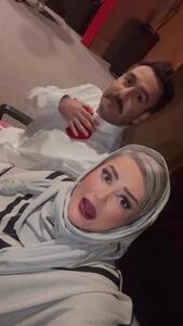 فیلم/ شوخی نعیمه نظام‌دوست با پاپیون قرمز لباس نیما شعبان‌نژاد/ گربه اشرافی کی بودی تو؟؟؟