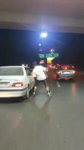 نمایش مرگ در خیابان‌های تهران / حرکات نمایشی اسکیت‌سوار خطرساز شد