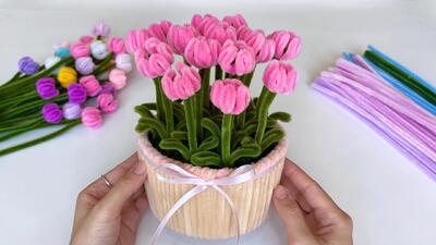 با سیم های پولیشی یک مینی گلدان گل لاله بسازید / مناسب برای دکور و هدیه