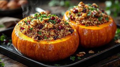 طرز تهیه کدو حلوایی شکم پر در فر، یک دستور غذای وگان که باید امتحان کنید !