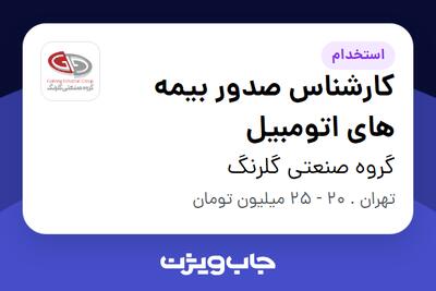 استخدام کارشناس صدور بیمه های اتومبیل در گروه صنعتی گلرنگ