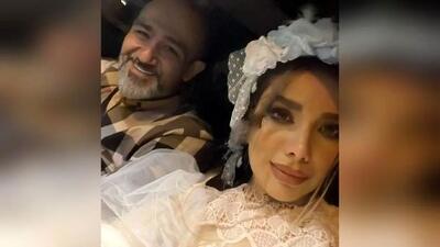 عکس ها / یادی کنیم از  حضور بازیگران در مراسم عروسی بدون تجملات مهران غفوریان و همسرش / عکس دیده نشده لباس عروس و دسته گل زیبا و تاج  آرزو خانم ...