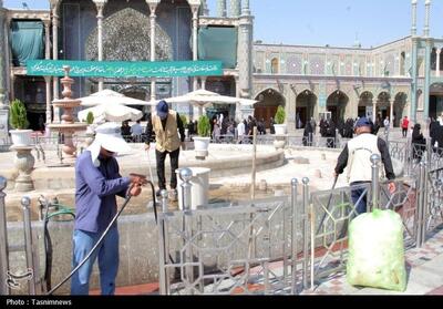 خدمت خادمان عراقی در حرم مطهر بانوی کرامت - تسنیم
