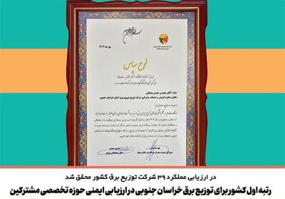 کسب رتبه برتر کشوری ارزیابی ایمنی حوزه مشترکین شرکت توزیع برق خراسان جنوبی - تسنیم