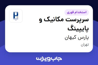 استخدام سرپرست مکانیک و پایپینگ در پارس کیهان