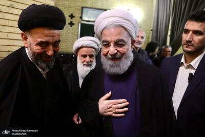 تصاویر؛ روحانی و لاریجانی در مراسم ترحیم همسر آیت الله سیستانی