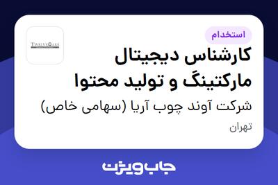 استخدام کارشناس دیجیتال مارکتینگ و تولید محتوا - خانم در شرکت آوند چوب آریا (سهامی خاص)